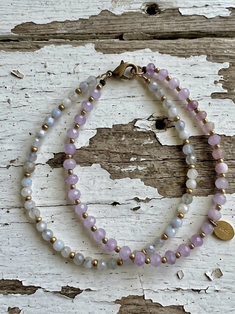 Set Of 2 Lavender & White Quartz & Gold Filled Bracelets